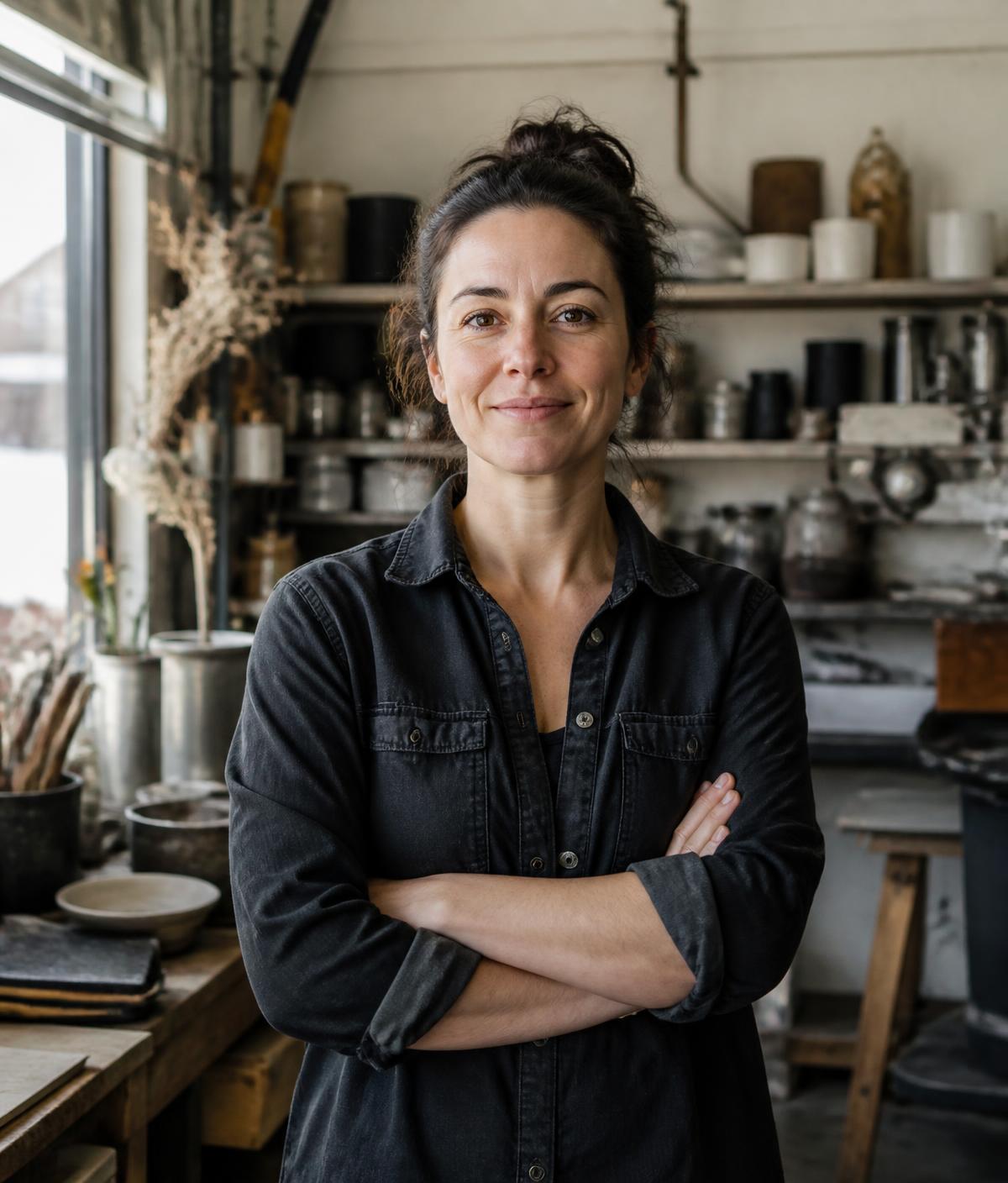 A small business owner standing in her workshop
